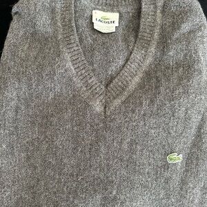 Lacoste Men's Heather Gray V-Neck Sweater with Croc Logo